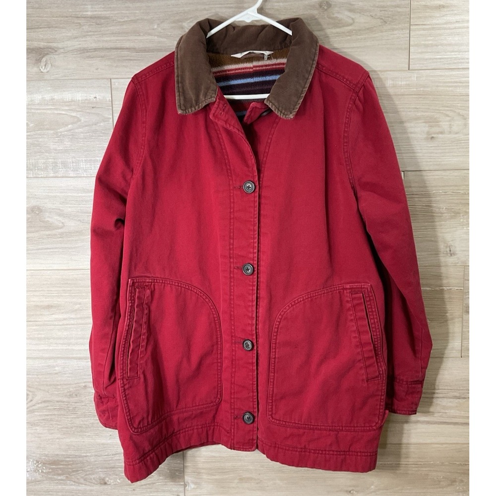 Woolrich Women's Red Canvas Chore Barn Coat - Fleece Blanket Lined - Size XL